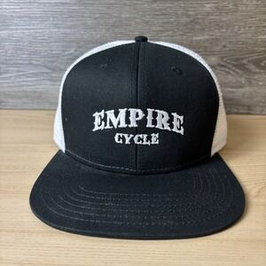 Empire Cycle Hat Cap Snap Back Black White Mesh Trucker Embroidered Biker Mens